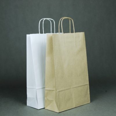 Torba papierowa 24x10x36(h) cm z uchwytem papierowym skręcanym – beżowy kolor – 250 szt.