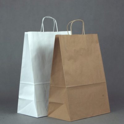 Torba papierowa 35x18x44(h) cm z uchwytem papierowym skręcanym – różne kolory – 100 szt.
