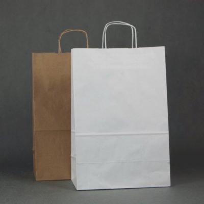 Torba papierowa 30,5x17x42,5(h)cm z uchwytem papierowym, skręcanym- różne kolory – 100 szt.