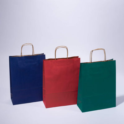 Torba papierowa 24x10x32(h) cm z uchwytem papierowym skręcanym – różne kolory – 10 szt.